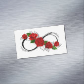 赤いバラの付いたインフィニティシンボル マグネット名刺 (インサイチュ)