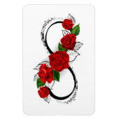 赤いバラの付いたインフィニティシンボル マグネット (縦)