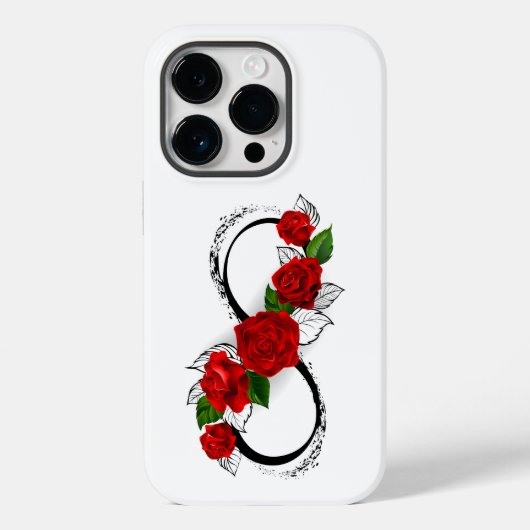 赤いバラの付いたインフィニティシンボル Case-Mate iPhoneケース (裏面)