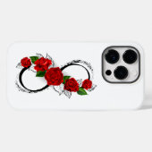 赤いバラの付いたインフィニティシンボル Case-Mate iPhoneケース (裏面 (横))