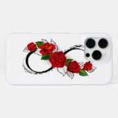 赤いバラの付いたインフィニティシンボル iPhoneケース (裏面横)