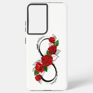 赤いバラの付いたインフィニティシンボル SAMSUNG GALAXY S21+ケース