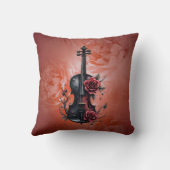 赤いバラの付いたゴシック様式の黒いバイオリン クッション (裏面)