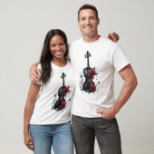 赤いバラの付いたゴシック様式の黒いバイオリン Tシャツ (ユニセックス)