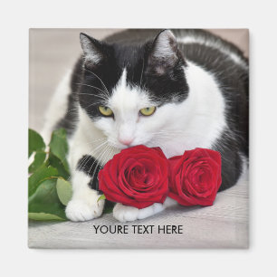 赤いバラの付いた可愛い猫 マグネット