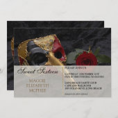 赤いバラの仮面舞踏会 誕生日招待状 招待状 (正面/裏面)