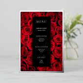 赤いバラの偽銀黒豪華結婚式メニュー 箔招待状 (立ち正面)