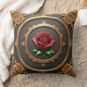 赤いバラの入り組んだ金色の枠 クッション (ブランケット)