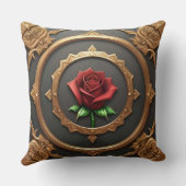 赤いバラの入り組んだ金色の枠 クッション (裏面)