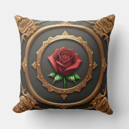 赤いバラの入り組んだ金色の枠 クッション