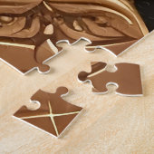 赤いバラの入り組んだ金色の枠 ジグソーパズル (側面)