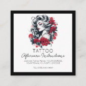 赤いバラの入れ墨アフターケアの指示スタイリッシュ スクエア名刺 (正面)