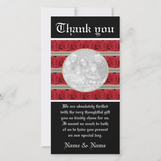 赤いバラの写真はカスタマイズ可能なテンプレートを-梳きます サンキューカード (正面)