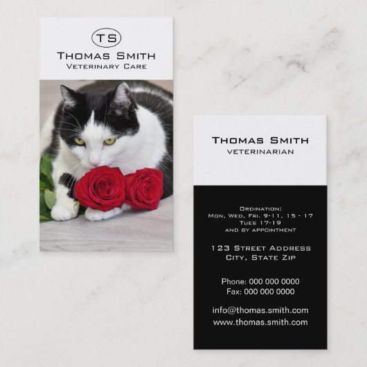赤いバラの可愛い猫 名刺 (正面/裏面)