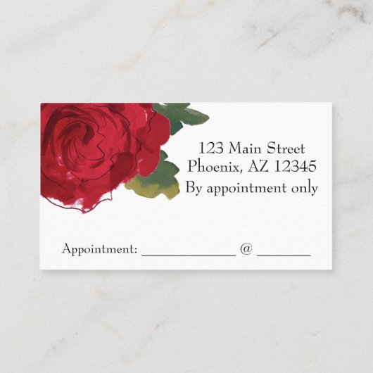 赤いバラの名刺、花屋、美容院 予約カード (裏面)
