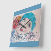 赤いバラの女の子が時計に忠実 スクエア壁時計 (傾斜)