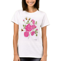 赤いバラの女性用Tシャツ