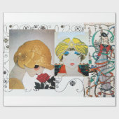 赤いバラの女性、アールデコ美しいファッション衣装 ラッピングペーパー (フラット)