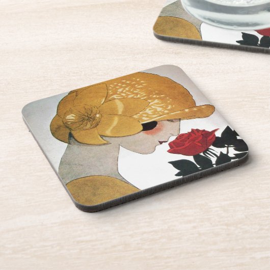 赤いバラの女性 コースター (左側)