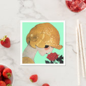 赤いバラの女性,ティール(緑がかった色)ターコイズ スタンダードカクテルナプキン (インサイチュ)