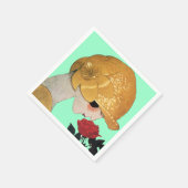 赤いバラの女性,ティール(緑がかった色)ターコイズ スタンダードカクテルナプキン (角)