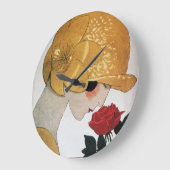 赤いバラの女性 ラージ壁時計 (傾斜)