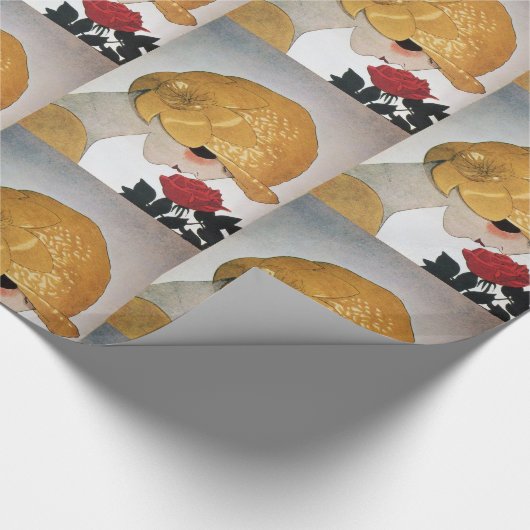 赤いバラの女性 / 美しさとファッション ラッピングペーパー (角)