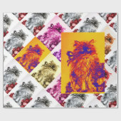 赤いバラの子猫、オレンジ色と黄色と青 ラッピングペーパー (フラット)