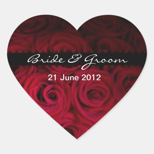 赤いバラの封筒および好意のステッカー ハートシール (正面)