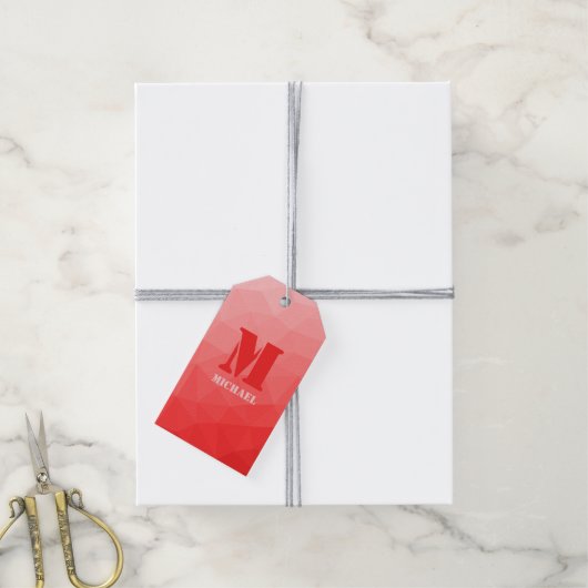 赤いバラの幾何グラデーションメッシュパターンモノグラム ギフトタグ (より糸付き)