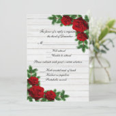 赤いバラの松の枝のクリスマスウェディング出欠確認カード 招待状 (スタンド正面)