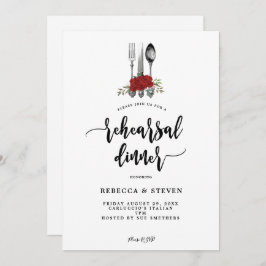 赤いバラの植物のリハーサルディナーの招待 招待状