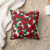 赤いバラの模様 クッション (ブランケット)