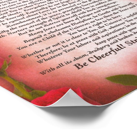 赤いバラの母のためのデシデラタの詩 ポスター (角)