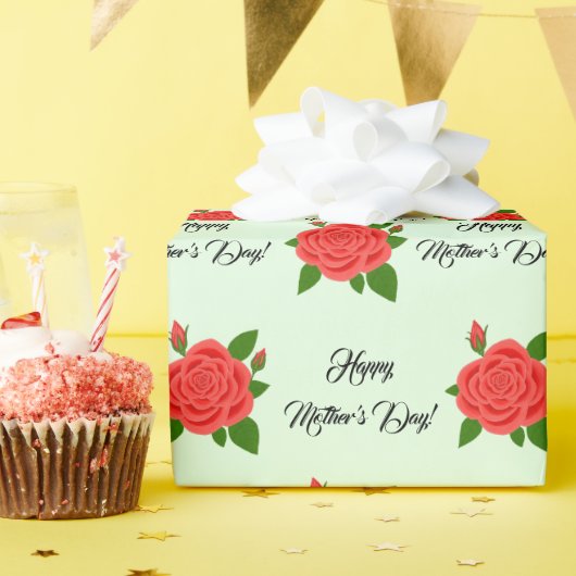 赤いバラの母の日包装紙 ラッピングペーパー (誕生日パーティー)