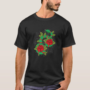 赤いバラの毒の動物のヘビ Tシャツ