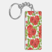 赤いバラの水の色のシームレスなパターン キーホルダー (正面左)