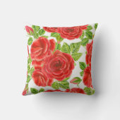 赤いバラの水の色のシームレスなパターン クッション (裏面)