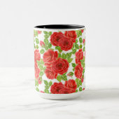 赤いバラの水の色のシームレスなパターン マグカップ (中央)