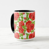 赤いバラの水の色のシームレスなパターン マグカップ (正面左)