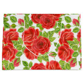 赤いバラの水の色のシームレスなパターン ラージペーパーバッグ (正面)