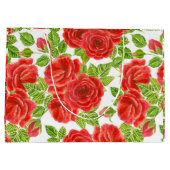 赤いバラの水の色のシームレスなパターン ラージペーパーバッグ (裏面)