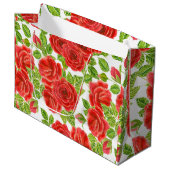 赤いバラの水の色のシームレスなパターン ラージペーパーバッグ (正面アングル)