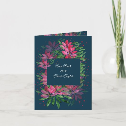 赤いバラの水の色の手色彩の鮮やか形 招待状 (正面)