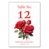 赤いバラの水の色結婚のテーブル番号 テーブルナンバー (裏面)
