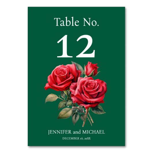 赤いバラの水の色結婚のテーブル番号 テーブルナンバー (正面)