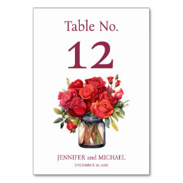 赤いバラの水の色結婚のテーブル番号 テーブルナンバー