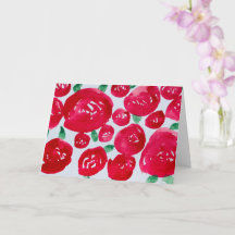 赤いバラの水彩折り紙カード