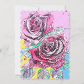 赤いバラの水彩画のバラのピンクの結婚式の招待状 招待状 (裏面)