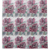 赤いバラの水彩画 シャワーカーテン (正面)